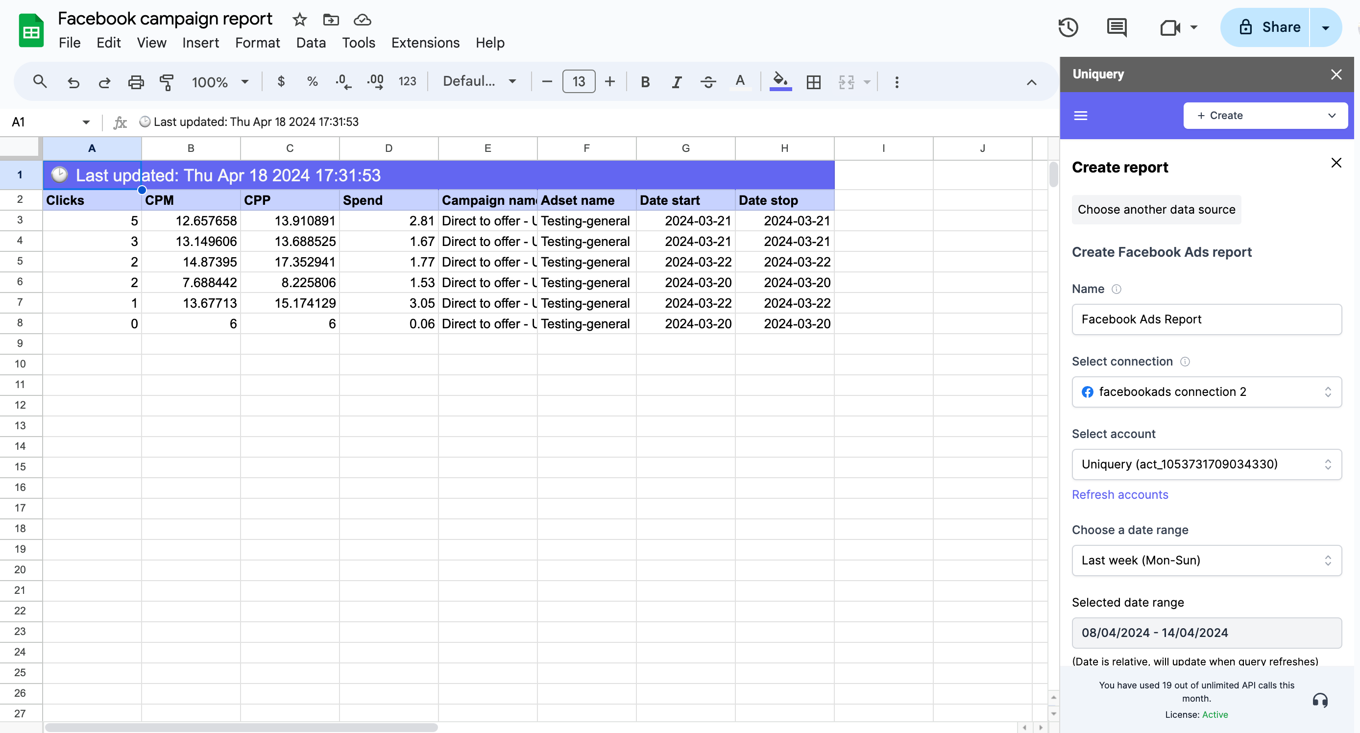 How to import Facebook Ads data into Google Sheets